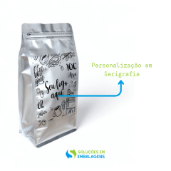 Embalagem Box Pouch Prata 15x32+9 com Zip Lock Personalizado