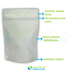 Stand Up Pouch Branco Fosco com Zíper 21x30cm