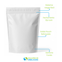 Stand Up Pouch Branco Fosco com Zíper 30x43cm